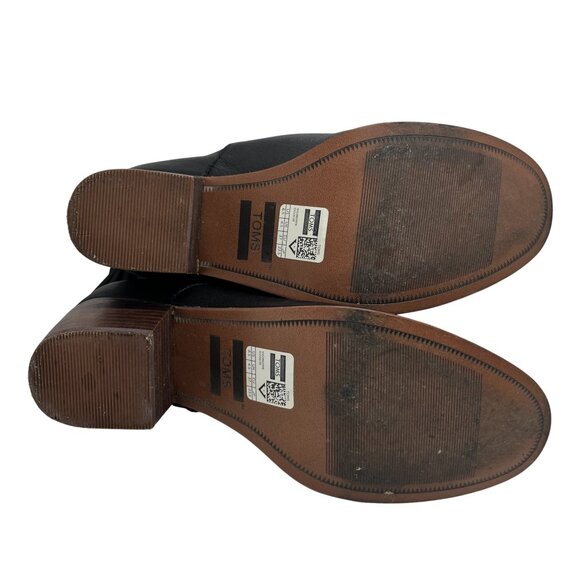 TOMS BLACK LEATHER HEEL ANKLE BOOTS 6.5 WOMENS BACK  ZIP TASSEL BOOTIES WOOD HEE - Picture 15 of 16